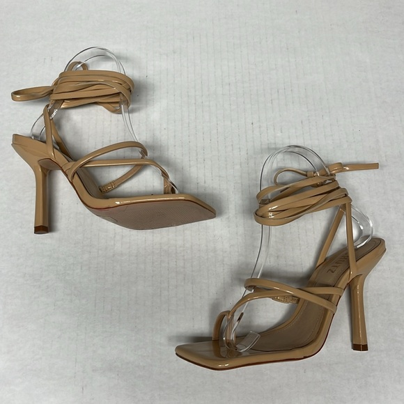 Schutz lily patent leather Nude Lace-Up toe strap Heels Strappy square Toe Sz 7 - Picture 11 of 16